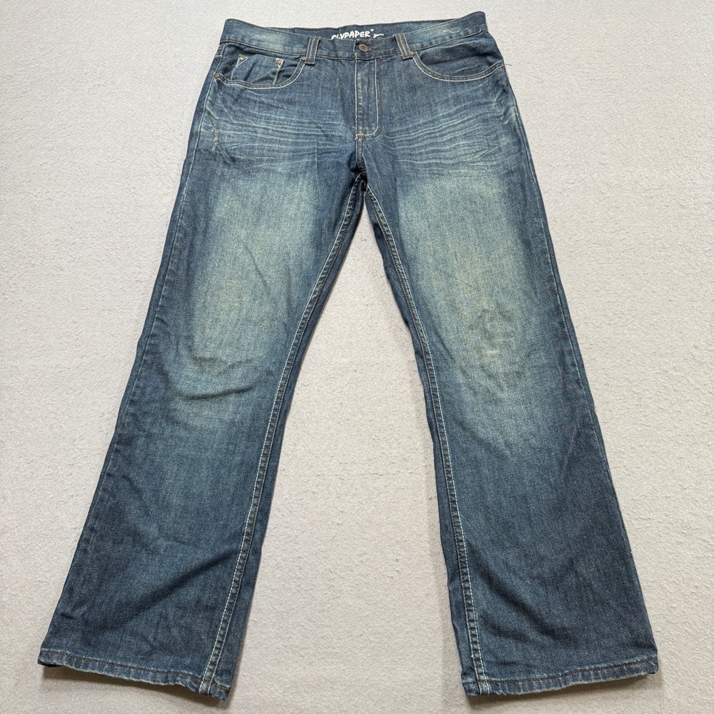 Flypaper Jeans Men's 33x30 Blue Denim Bootcut Relaxed Medium Wash Utility Retro